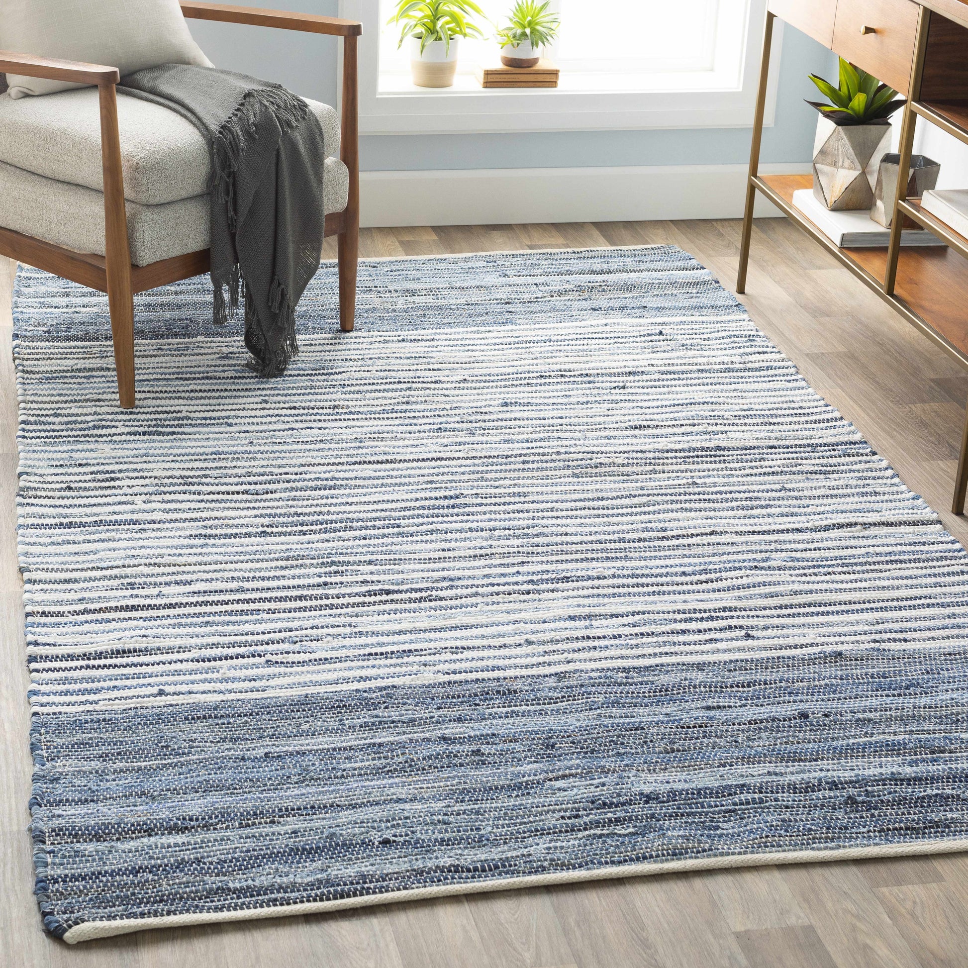 Blue Stripe Cotton Area Rug - Boutique Rugs