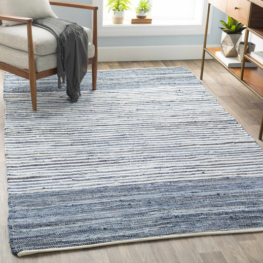 Blue Stripe Cotton Area Rug - Boutique Rugs
