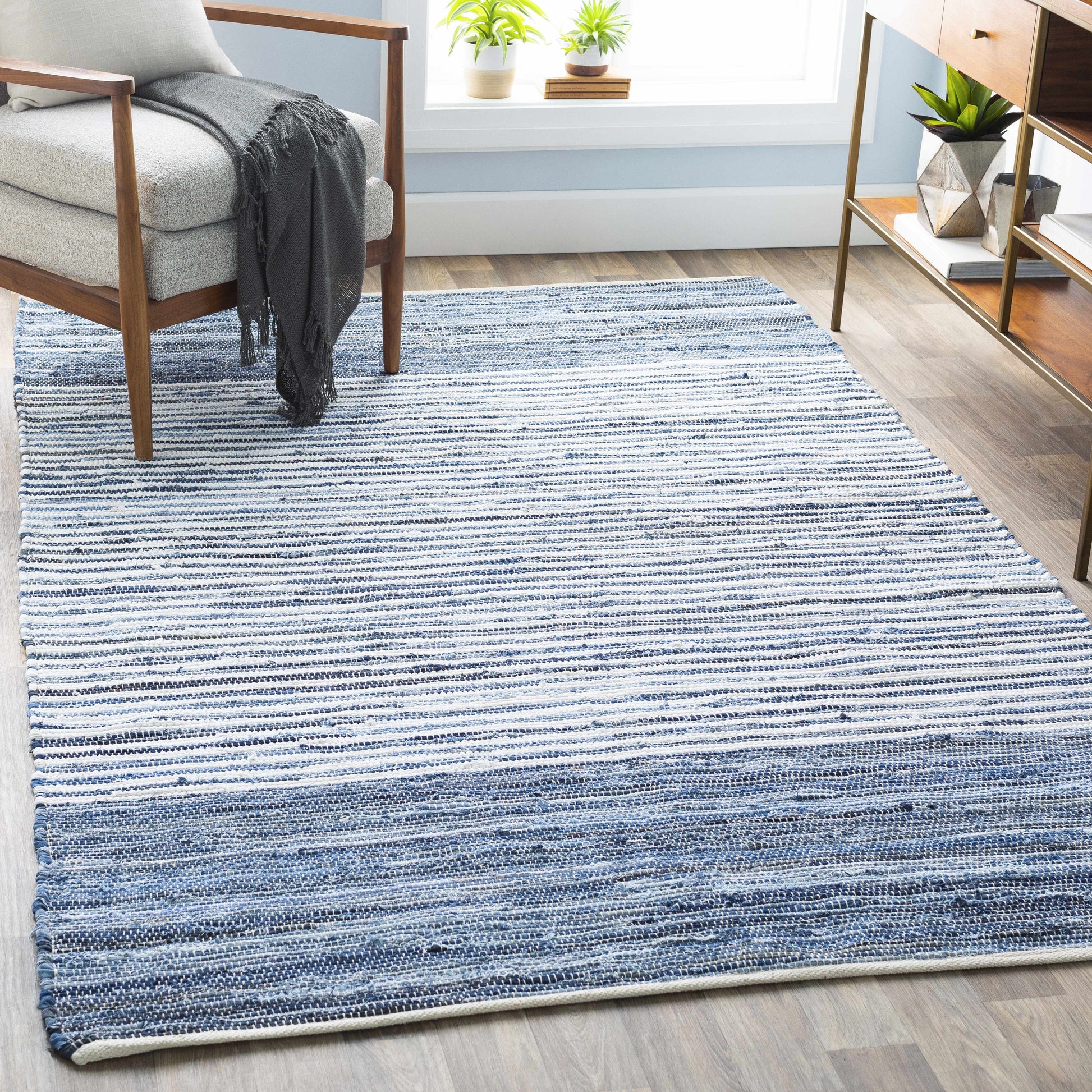 Blue Stripe Cotton Area Rug - Boutique Rugs