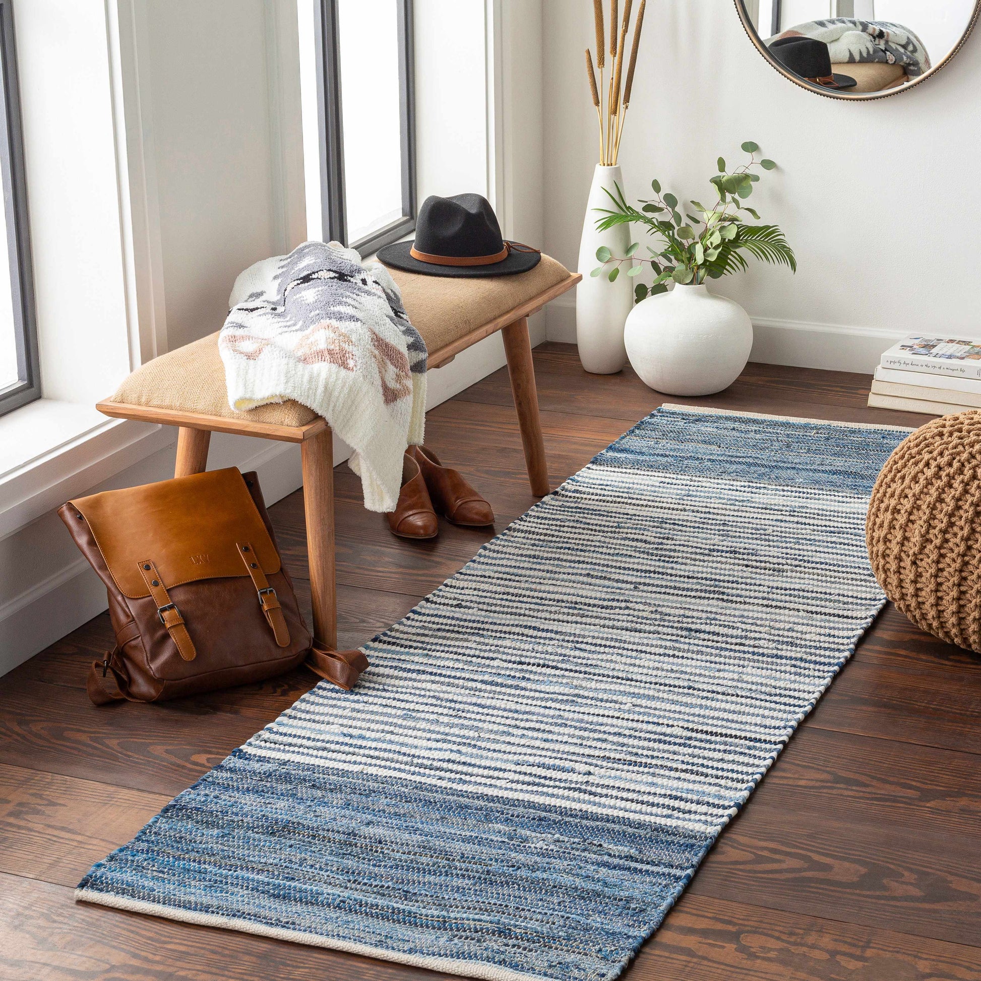 Blue Stripe Cotton Area Rug - Boutique Rugs