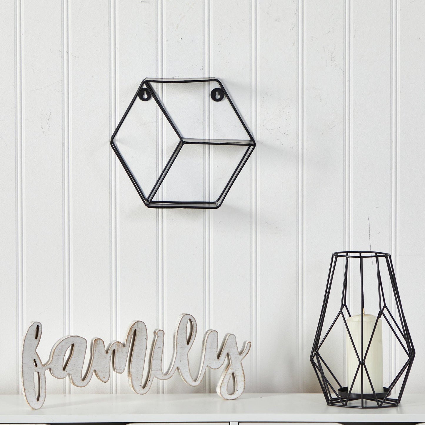 Estante de pared hexagonal negro mate de 10"