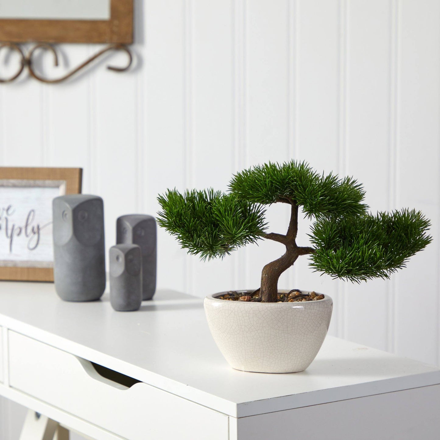 Árbol bonsái artificial de cedro de 10" en maceta decorativa