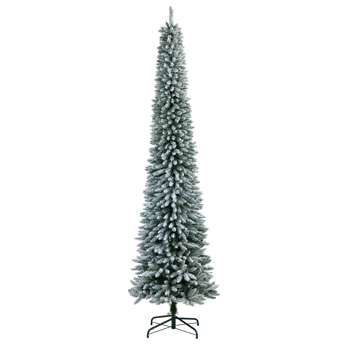 Árbol de Navidad artificial de 10 pies con forma de lápiz flocado, 700 luces transparentes y 1145 ramas flexibles