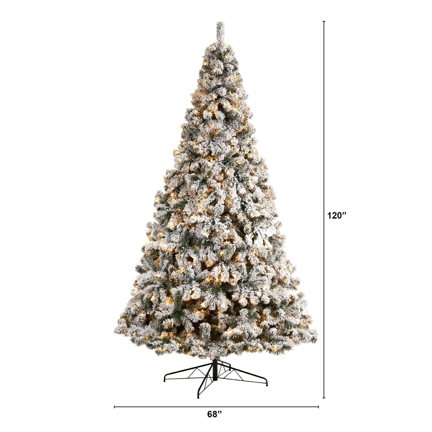 Sapin de Noël artificiel floqué de Virginie-Occidentale de 10 pi avec 800 lumières LED blanc chaud et 1680 pointes