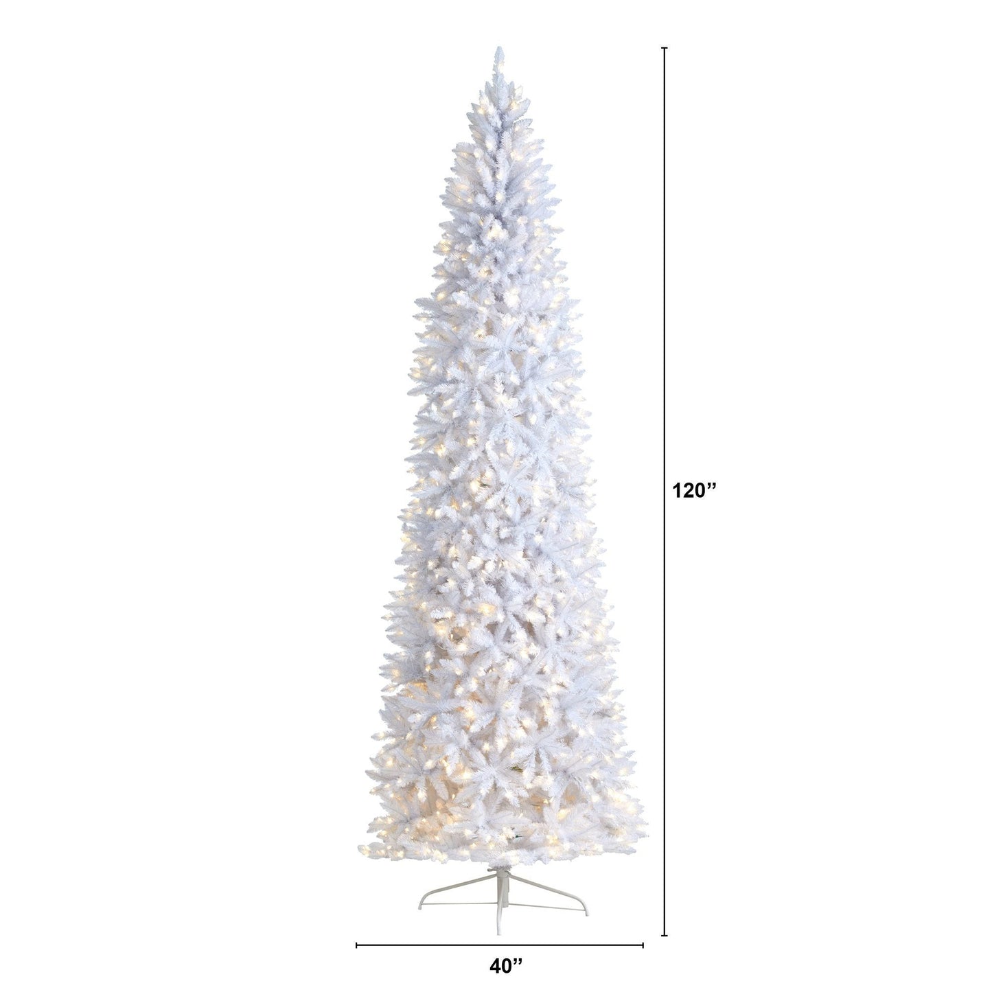 Árbol de Navidad artificial blanco delgado de 10 pies con 800 luces LED blancas cálidas y 2420 ramas flexibles