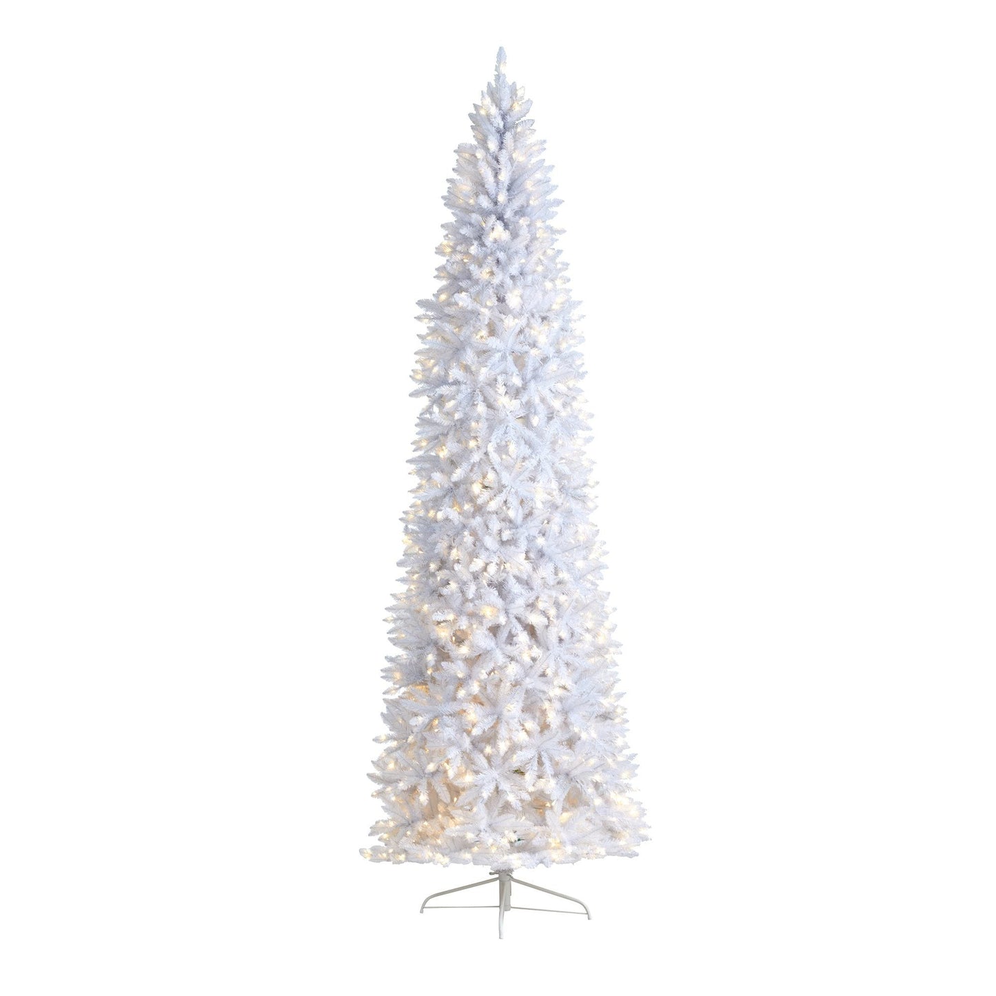 Árbol de Navidad artificial blanco delgado de 10 pies con 800 luces LED blancas cálidas y 2420 ramas flexibles