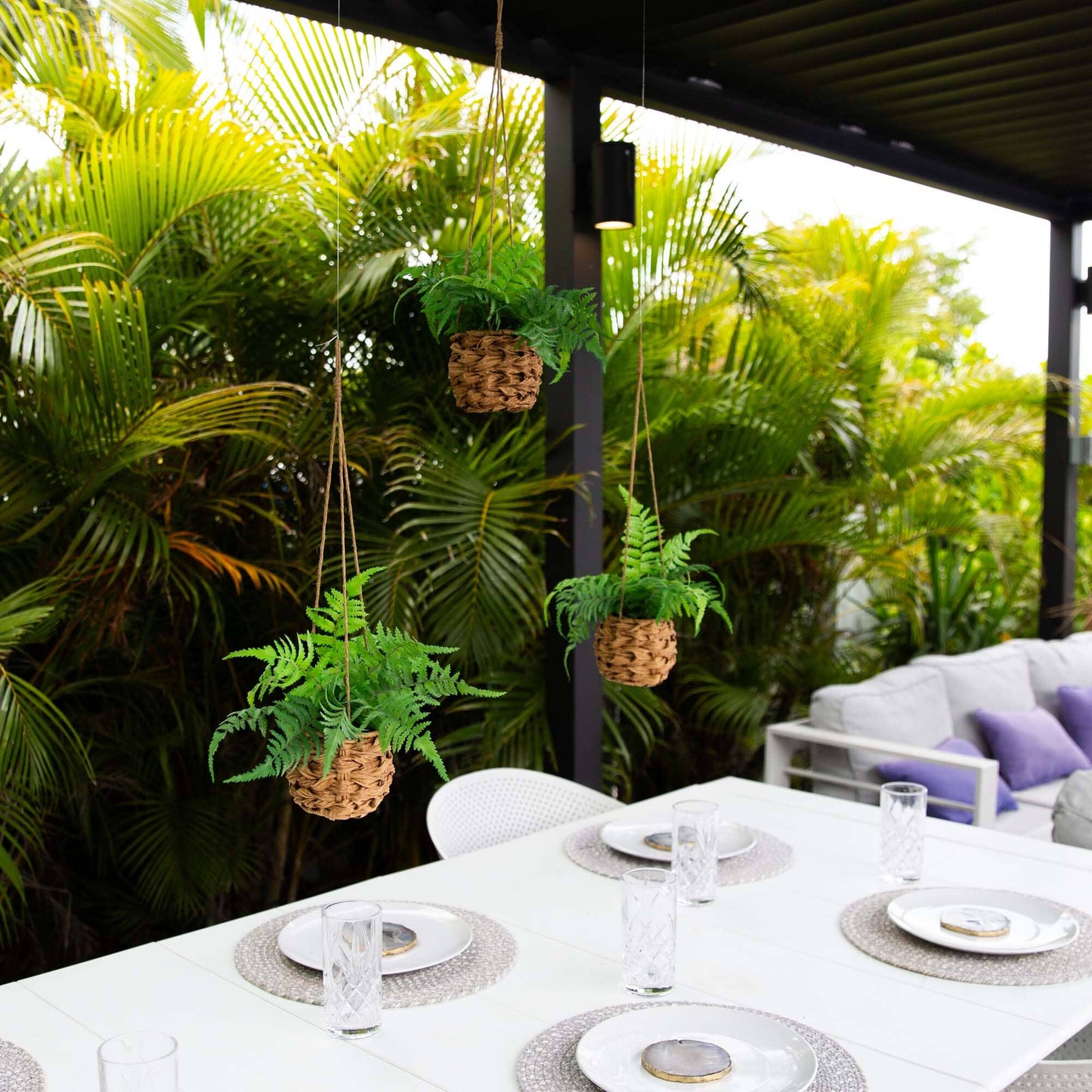 10” UV Resistant Artificial Boston Fern in Hanging Wicker Basket (Indoor/Outdoor) - Set of 3 - Nearly Natural