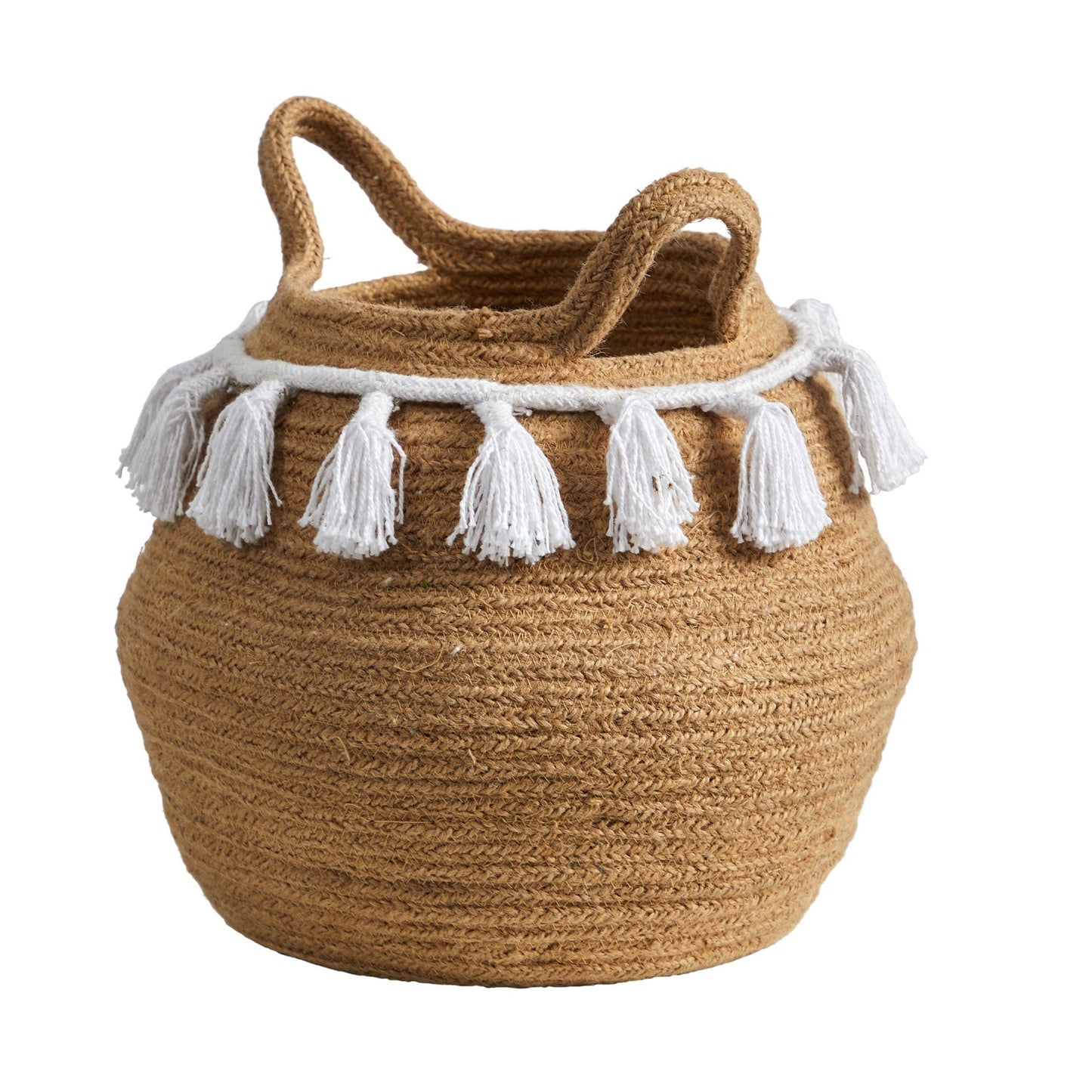 Jardinière tissée en coton naturel fait main de style bohème chic de 11 po avec pompons