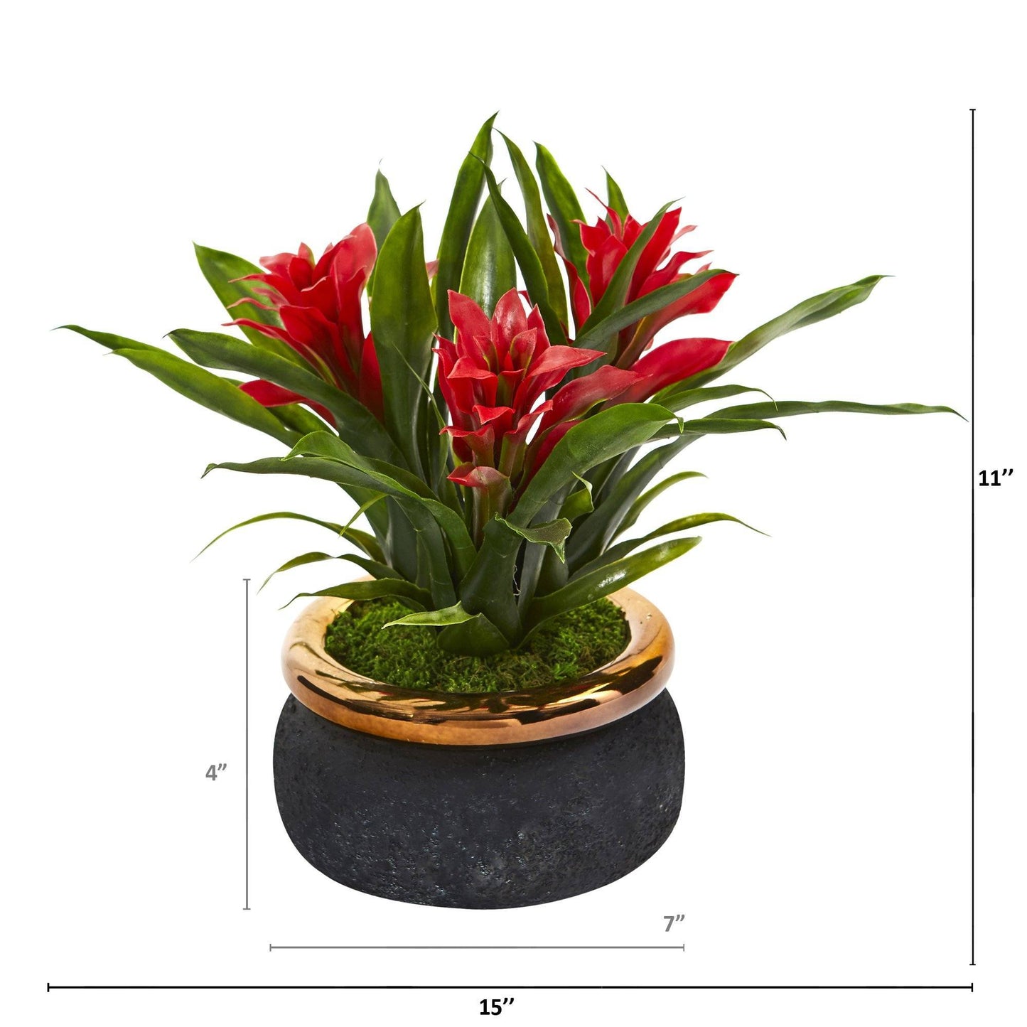 Planta artificial de bromelia de 11” en macetero de gres