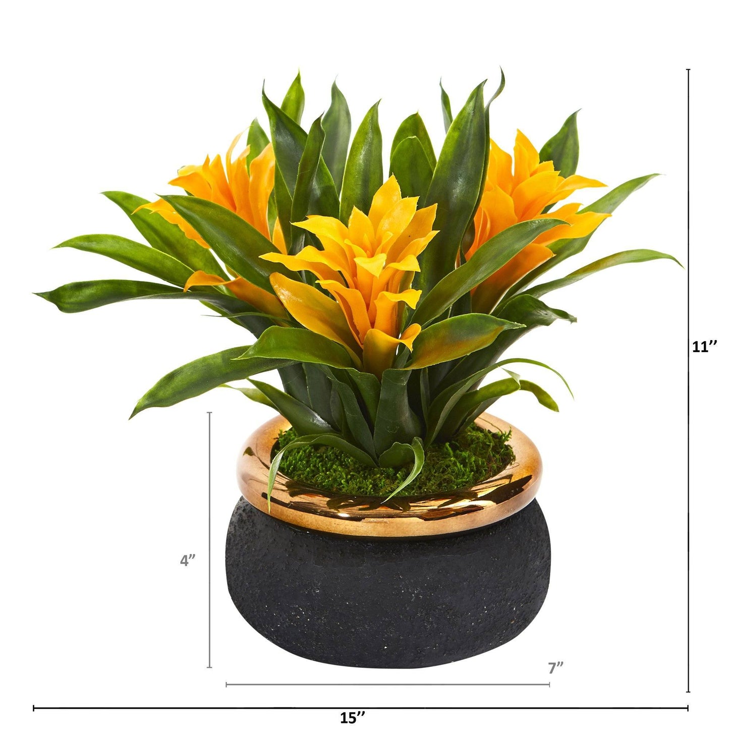 Planta artificial de bromelia de 11” en macetero de gres