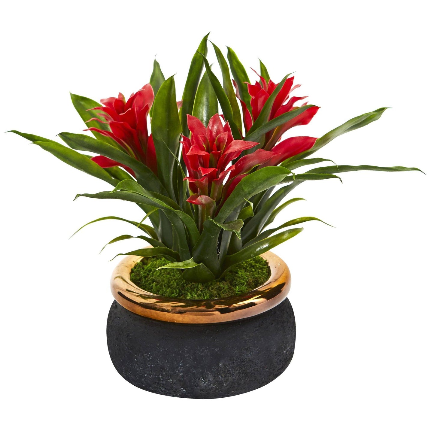 Planta artificial de bromelia de 11” en macetero de gres