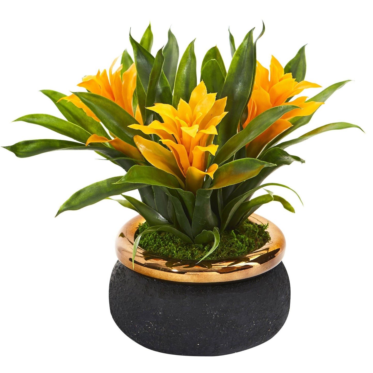 Planta artificial de bromelia de 11” en macetero de gres