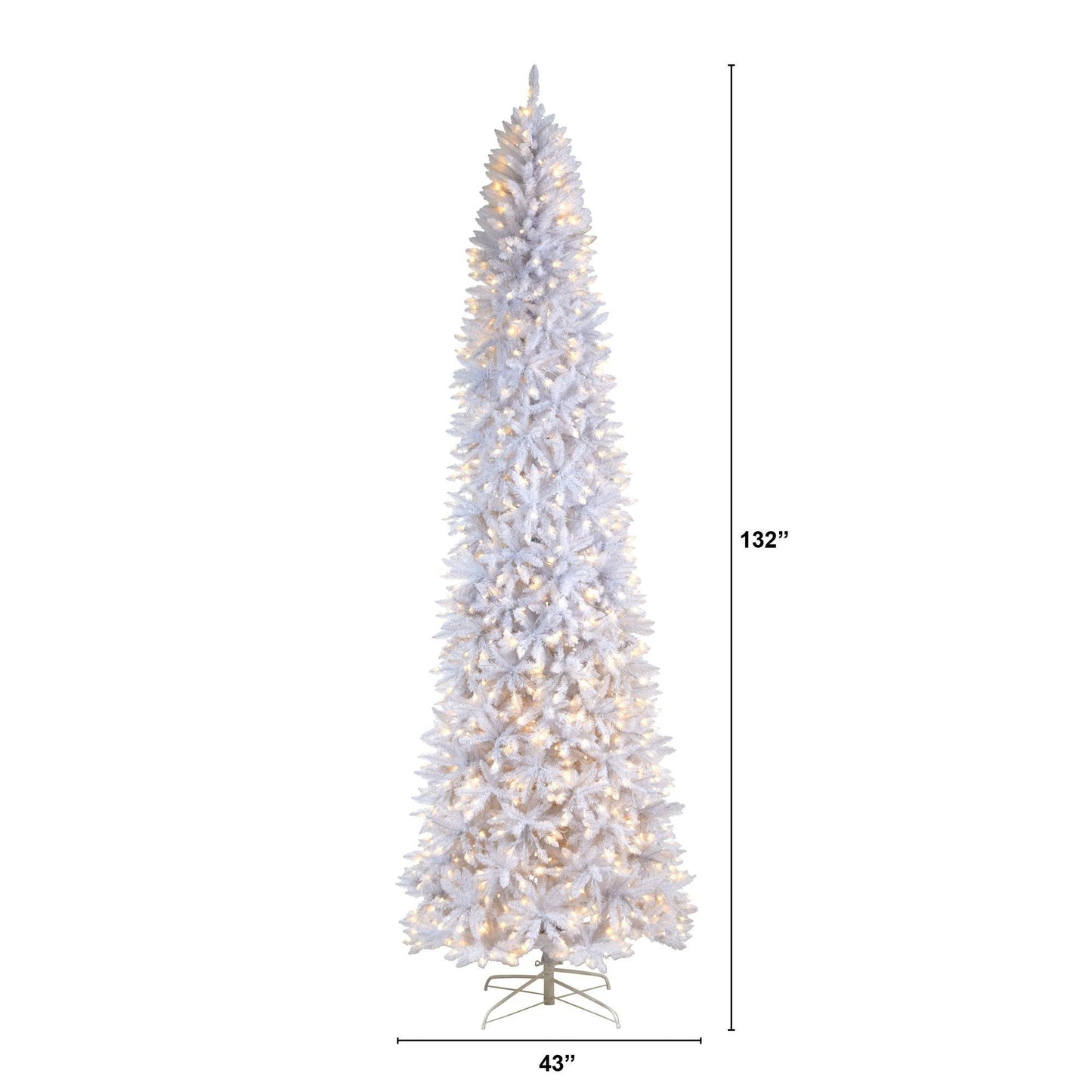 Sapin de Noël artificiel mince blanc de 11 pi avec 950 lumières LED blanc chaud et 2836 branches pliables