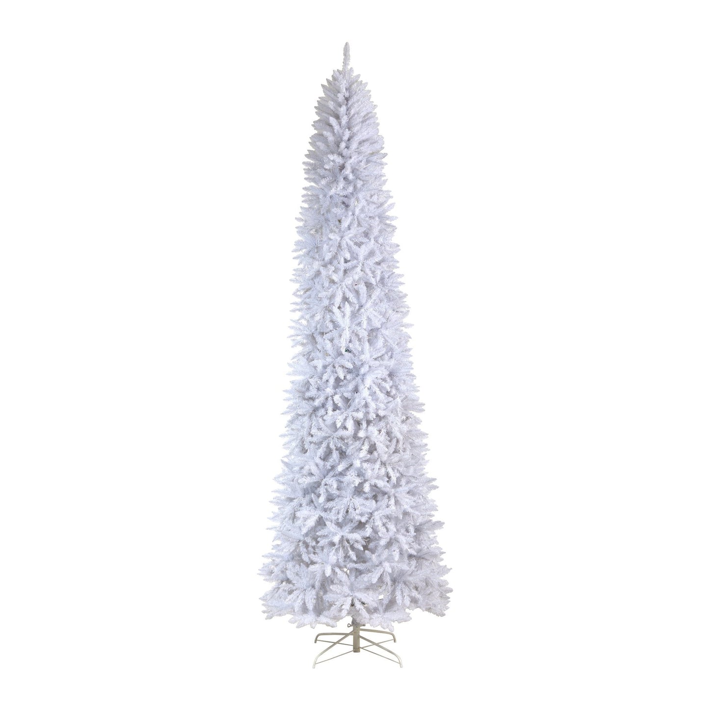 Sapin de Noël artificiel mince blanc de 11 pi avec 950 lumières LED blanc chaud et 2836 branches pliables