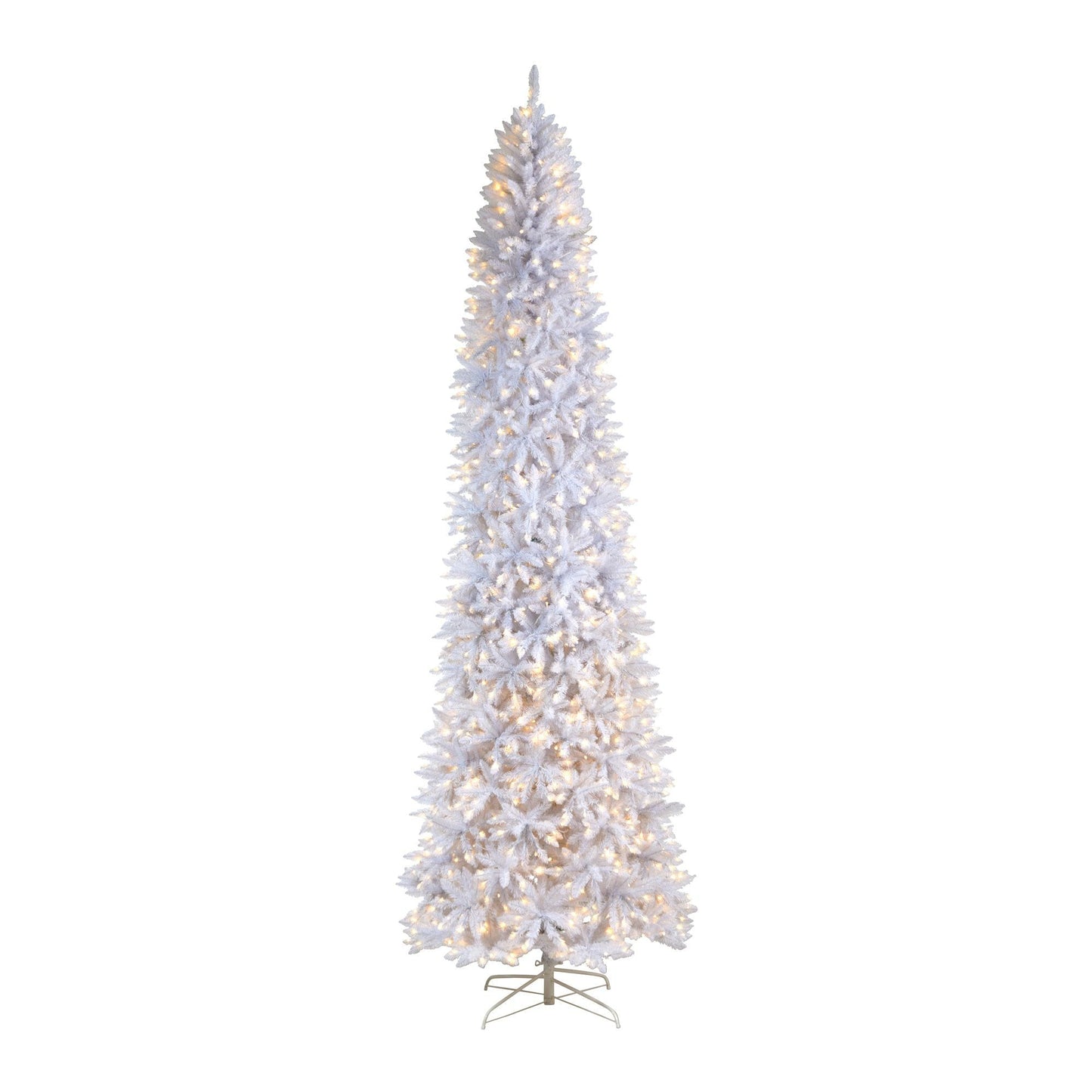 Sapin de Noël artificiel mince blanc de 11 pi avec 950 lumières LED blanc chaud et 2836 branches pliables