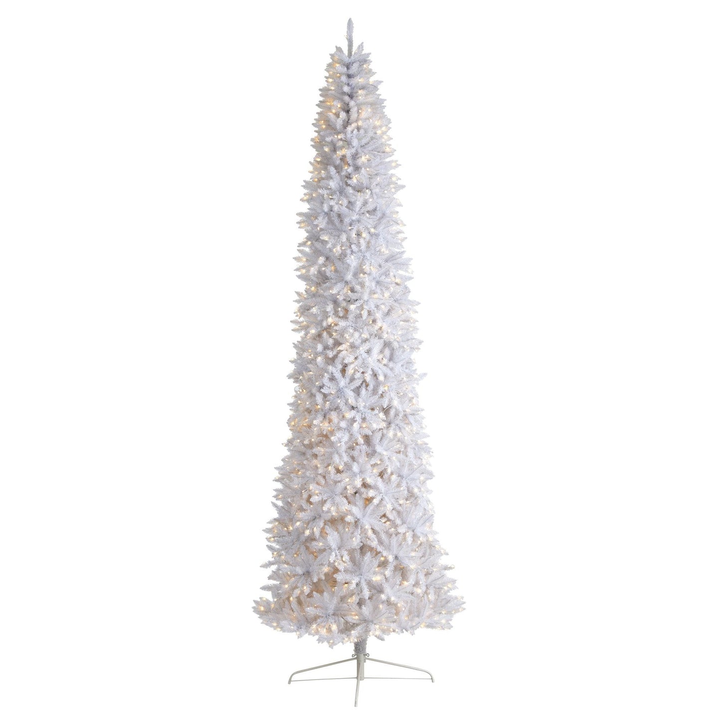 Árbol de Navidad artificial blanco delgado de 12 pies con 1100 luces LED blancas cálidas y 3235 ramas flexibles