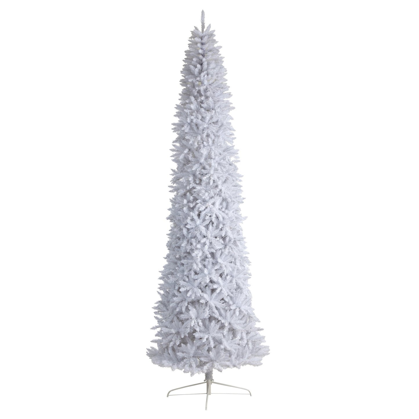 Árbol de Navidad artificial blanco delgado de 12 pies con 1100 luces LED blancas cálidas y 3235 ramas flexibles