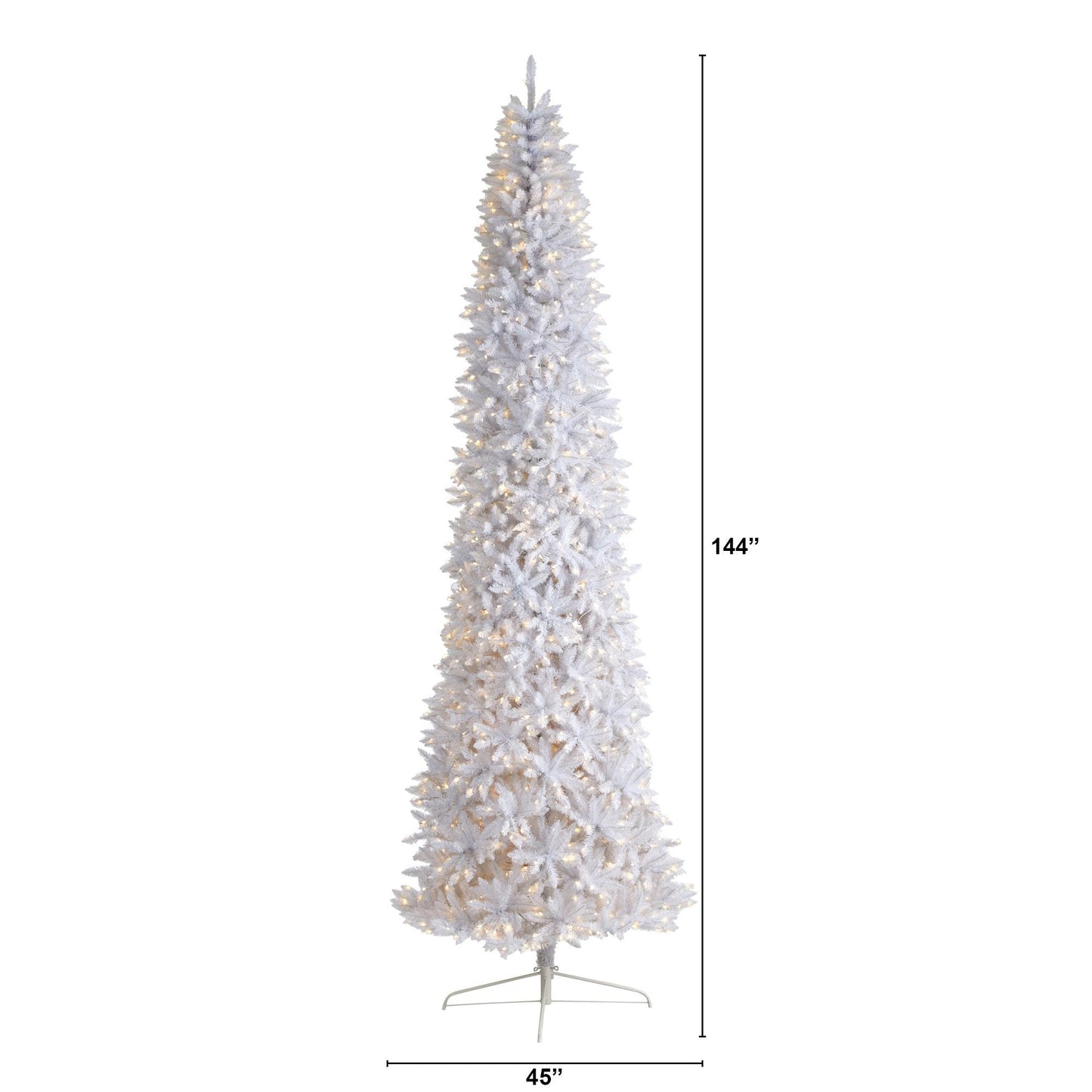 Árbol de Navidad artificial blanco delgado de 12 pies con 1100 luces LED blancas cálidas y 3235 ramas flexibles