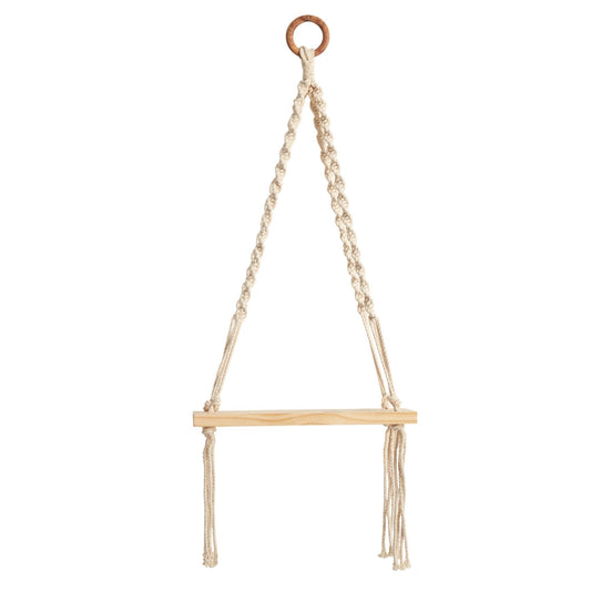 Tenture murale en macramé tissé à la main de 12 po x 22 po avec étagère en bois