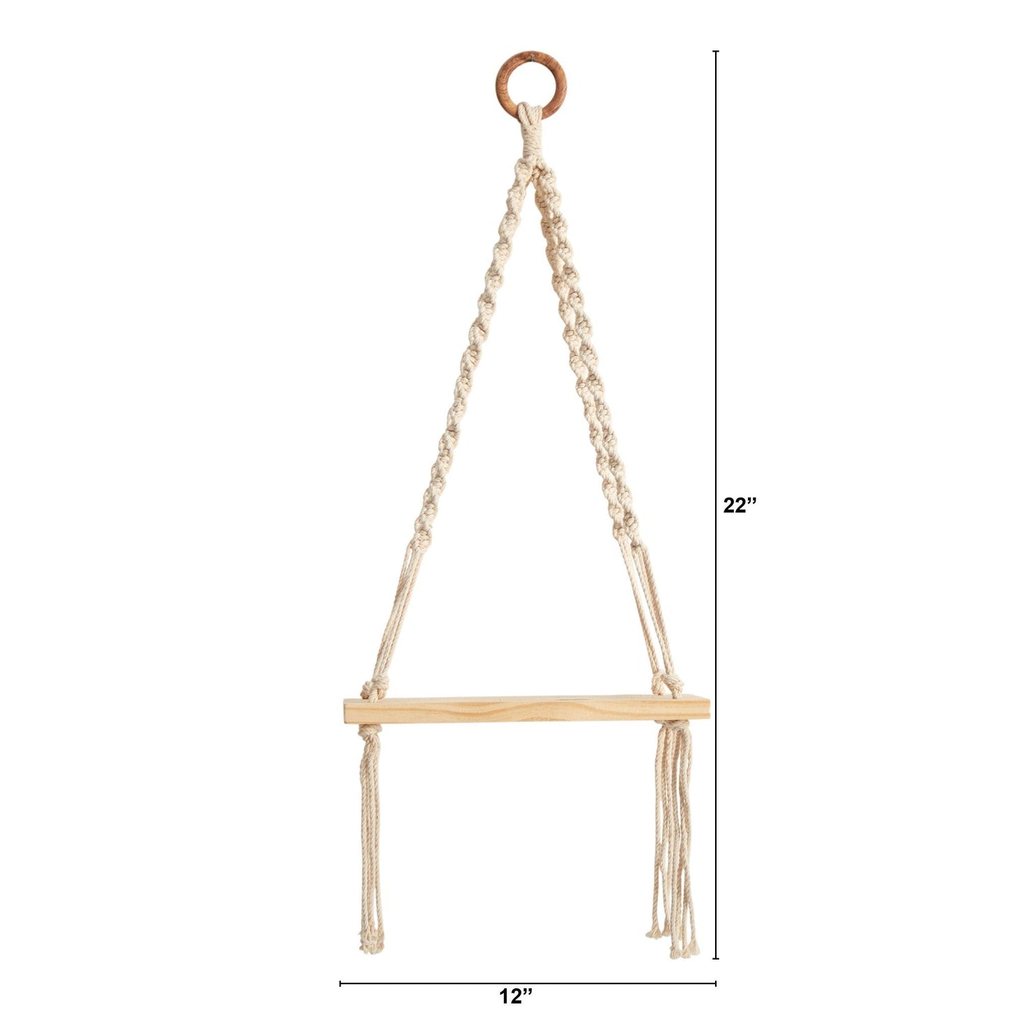 Tenture murale en macramé tissé à la main de 12 po x 22 po avec étagère en bois