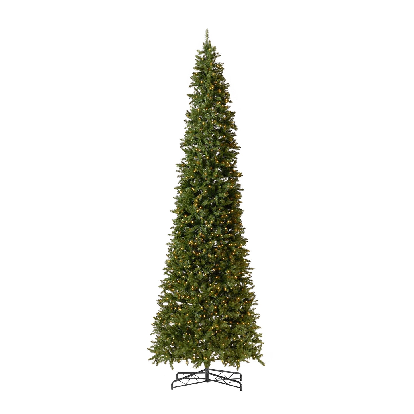 Árbol de Navidad artificial de pino de montaña verde delgado de 13 pies con 1360 luces LED de color blanco cálido y 3924 ramas flexibles