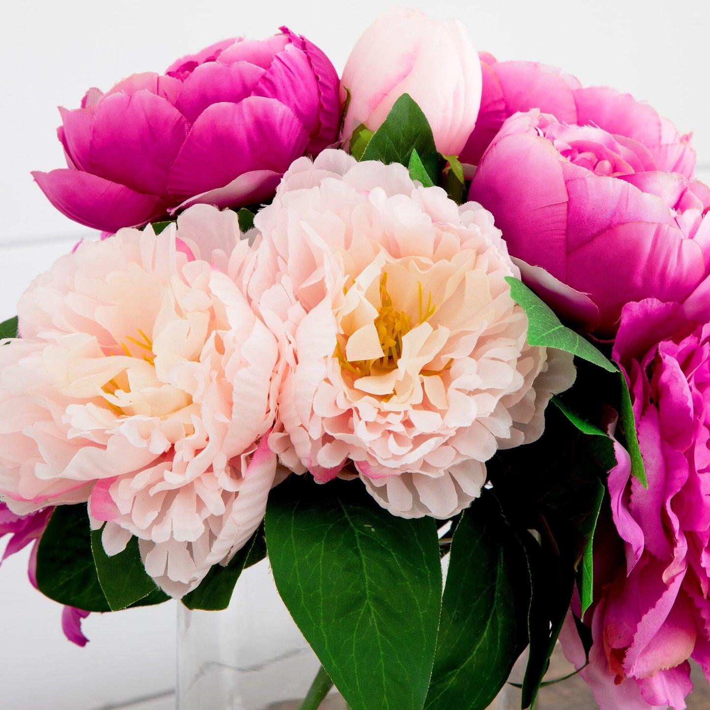 12” Artificial Peony Arrangement in Glass Vase