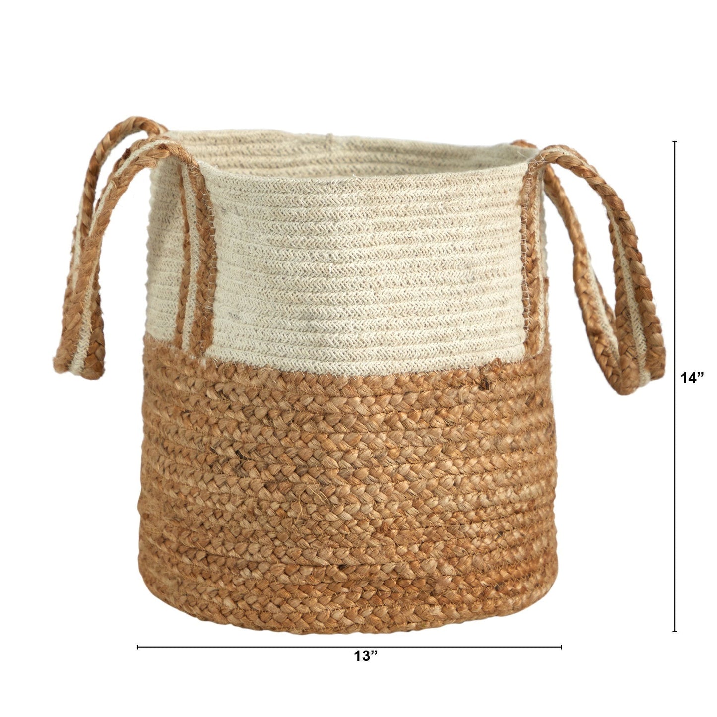 Panier Boho Chic 14" en coton naturel et jute avec poignées