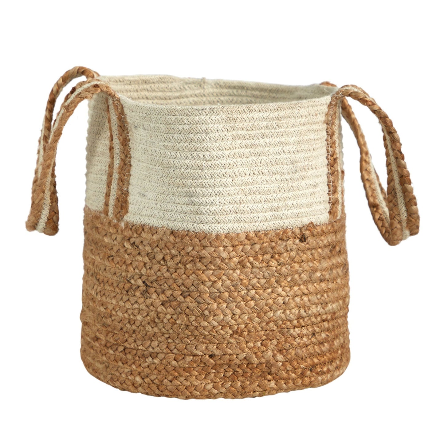 Panier Boho Chic 14" en coton naturel et jute avec poignées