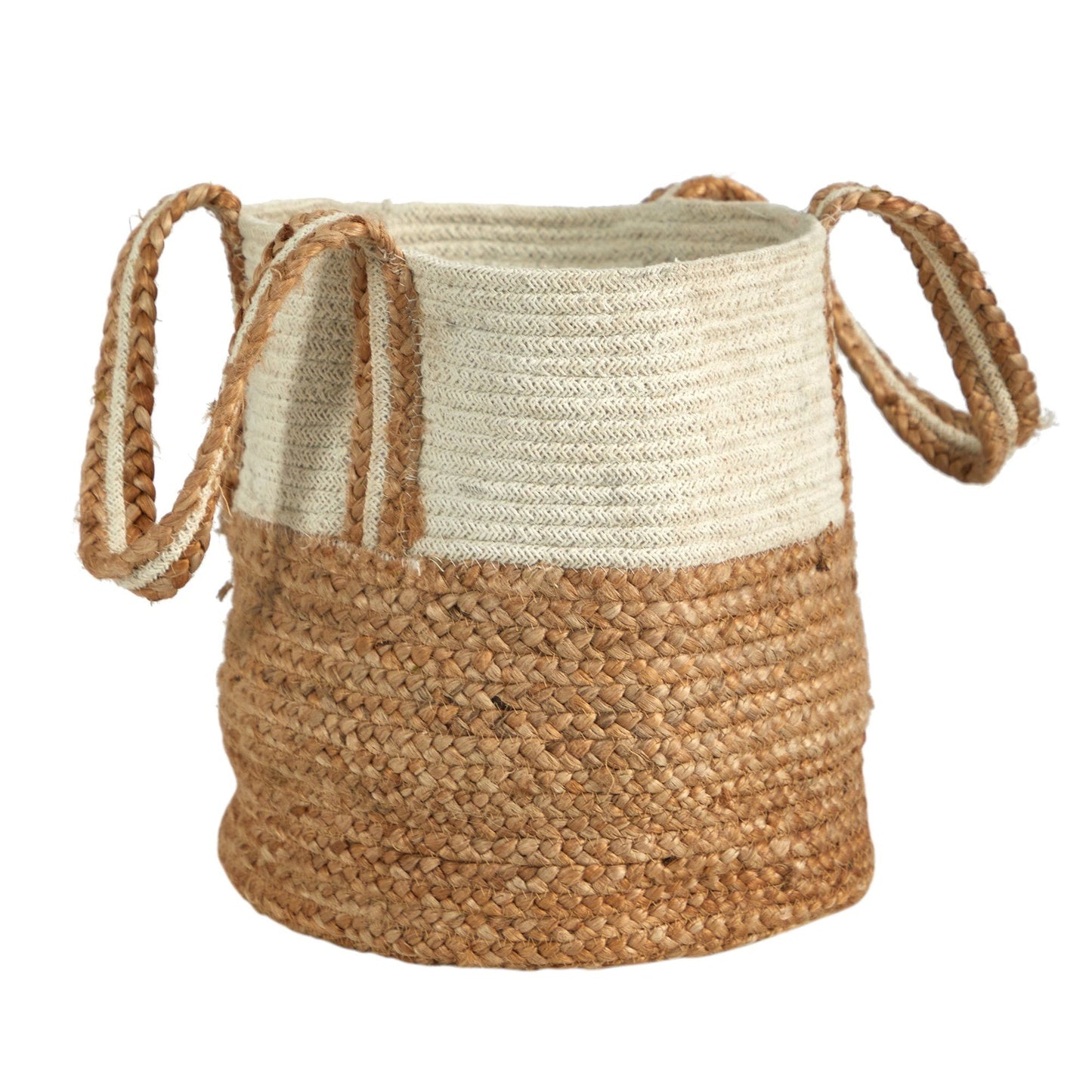 Panier Boho Chic 14" en coton naturel et jute avec poignées