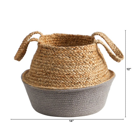 Jardinière tissée en coton et jute gris Boho Chic faite à la main de 14 po