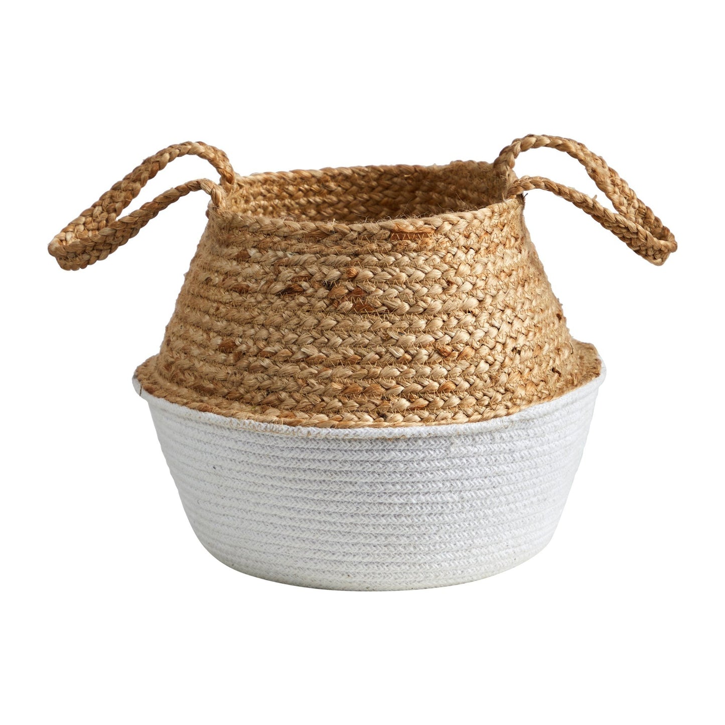 Jardinière tissée blanche en coton et jute de style bohème chic faite à la main de 14 po