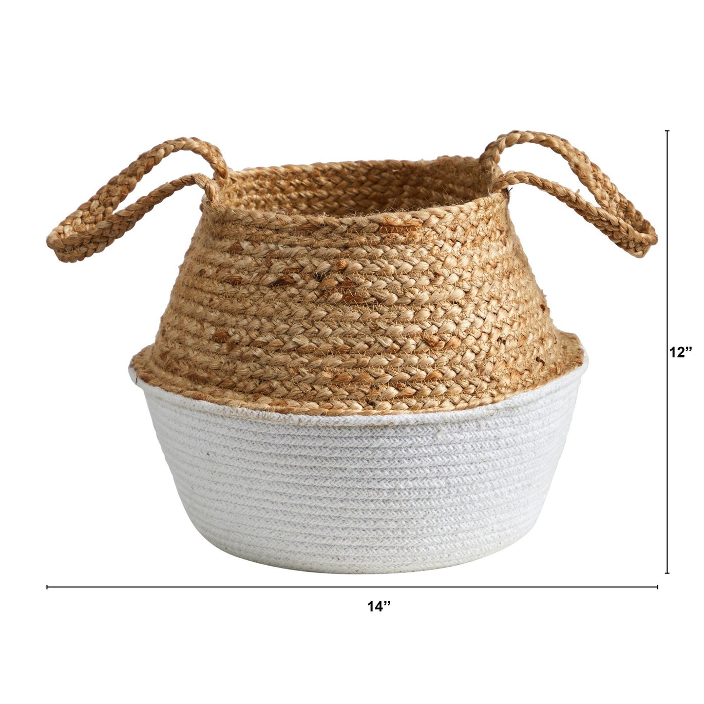 Jardinière tissée blanche en coton et jute de style bohème chic faite à la main de 14 po