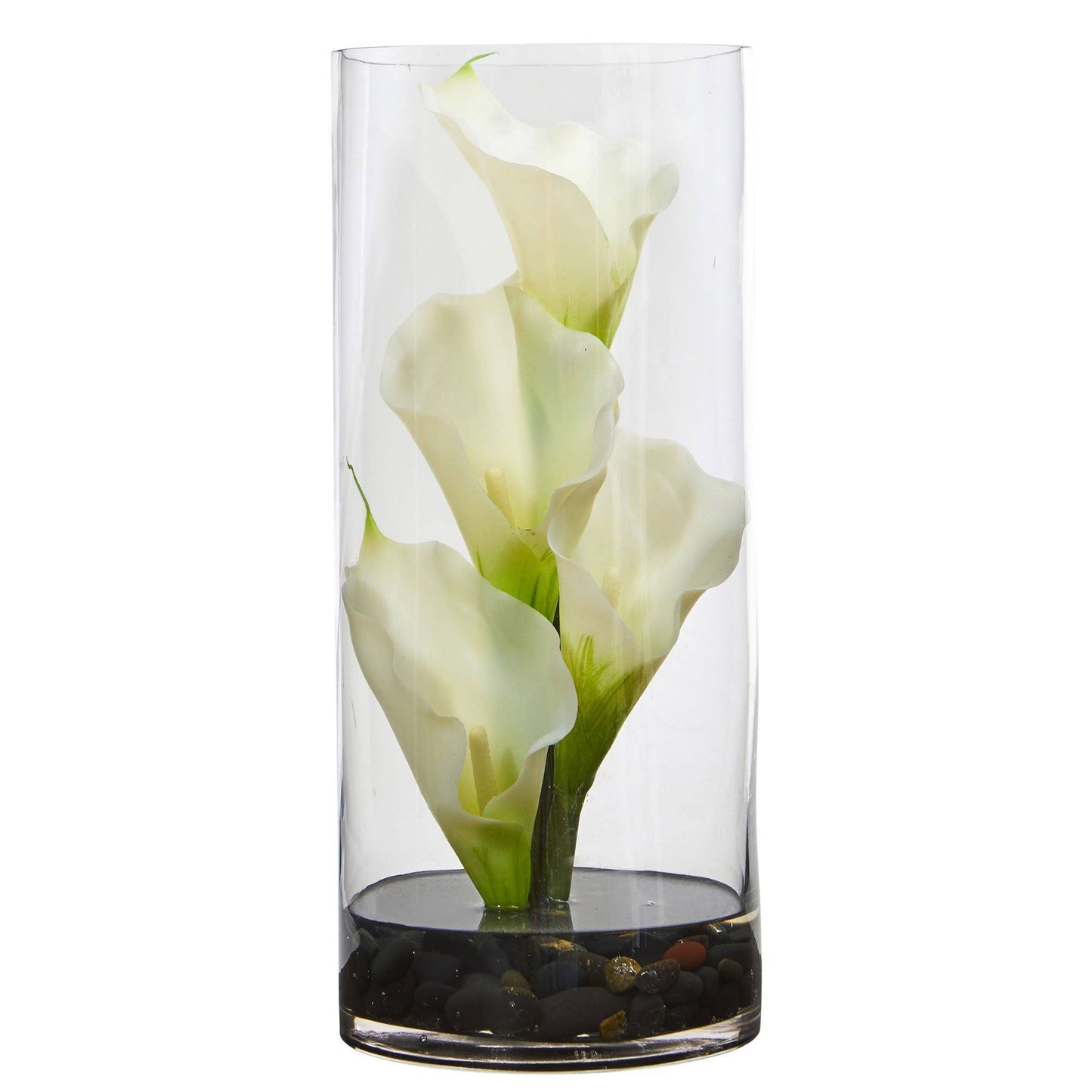 14” Calla Lily Artificial Arrangement in Cylinder Glass