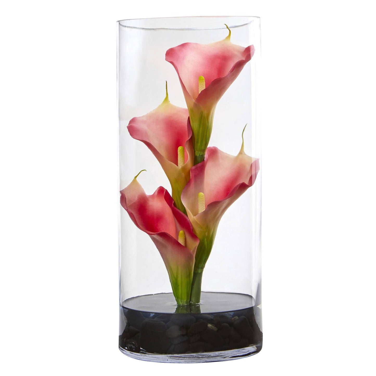 14” Calla Lily Artificial Arrangement in Cylinder Glass