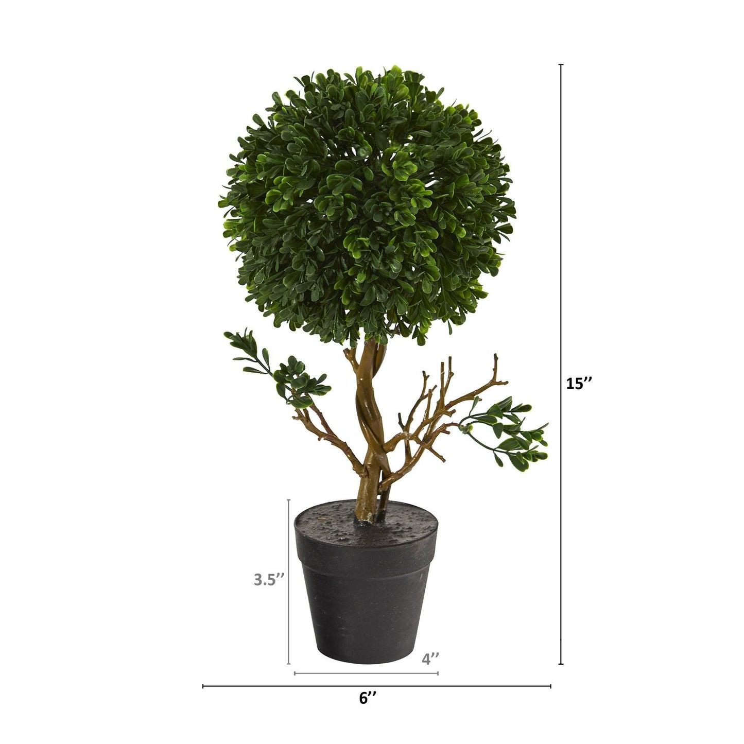 Árbol topiario artificial de boj de 15" resistente a los rayos UV (interior/exterior)