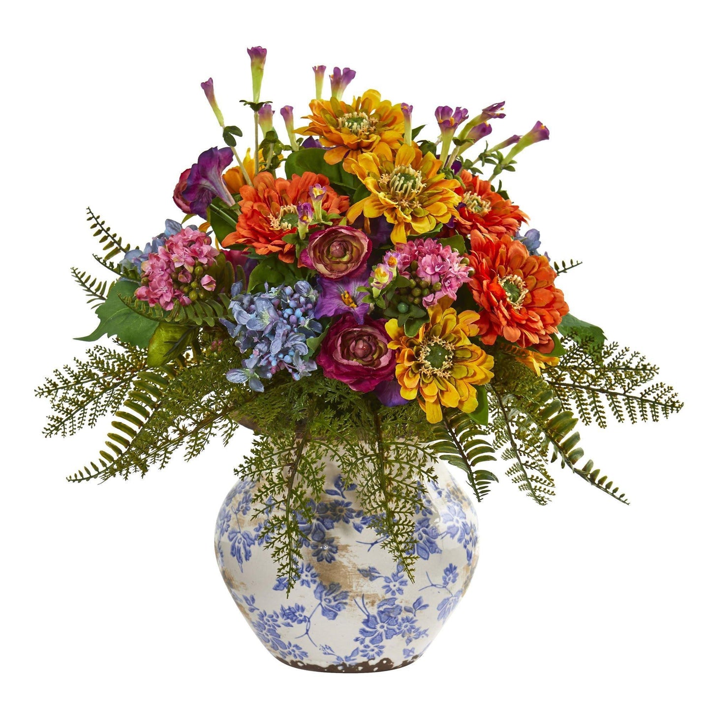 Arreglo floral artificial mixto de 15” en florero