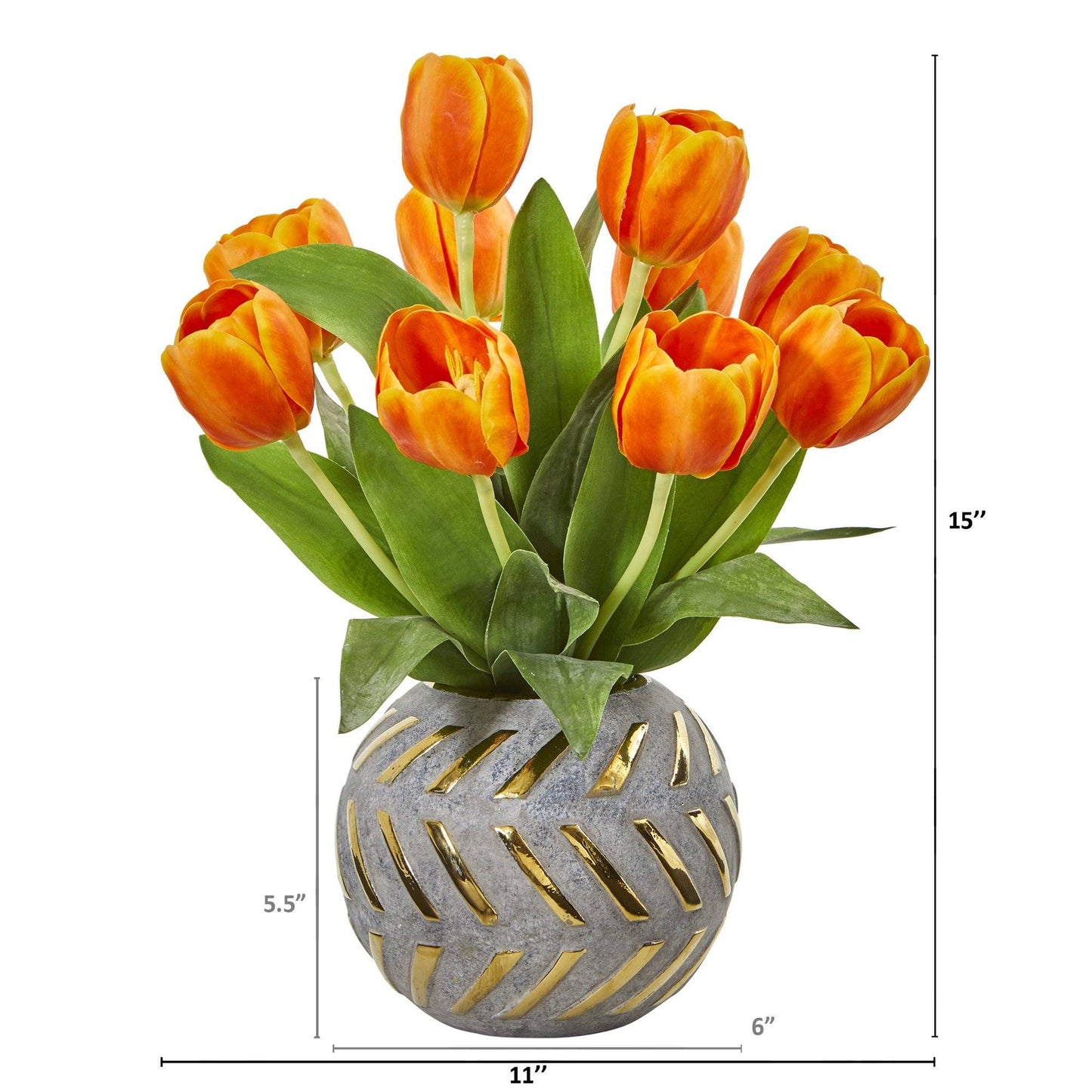 Arreglo de tulipanes artificiales de 15” en jarrón decorativo