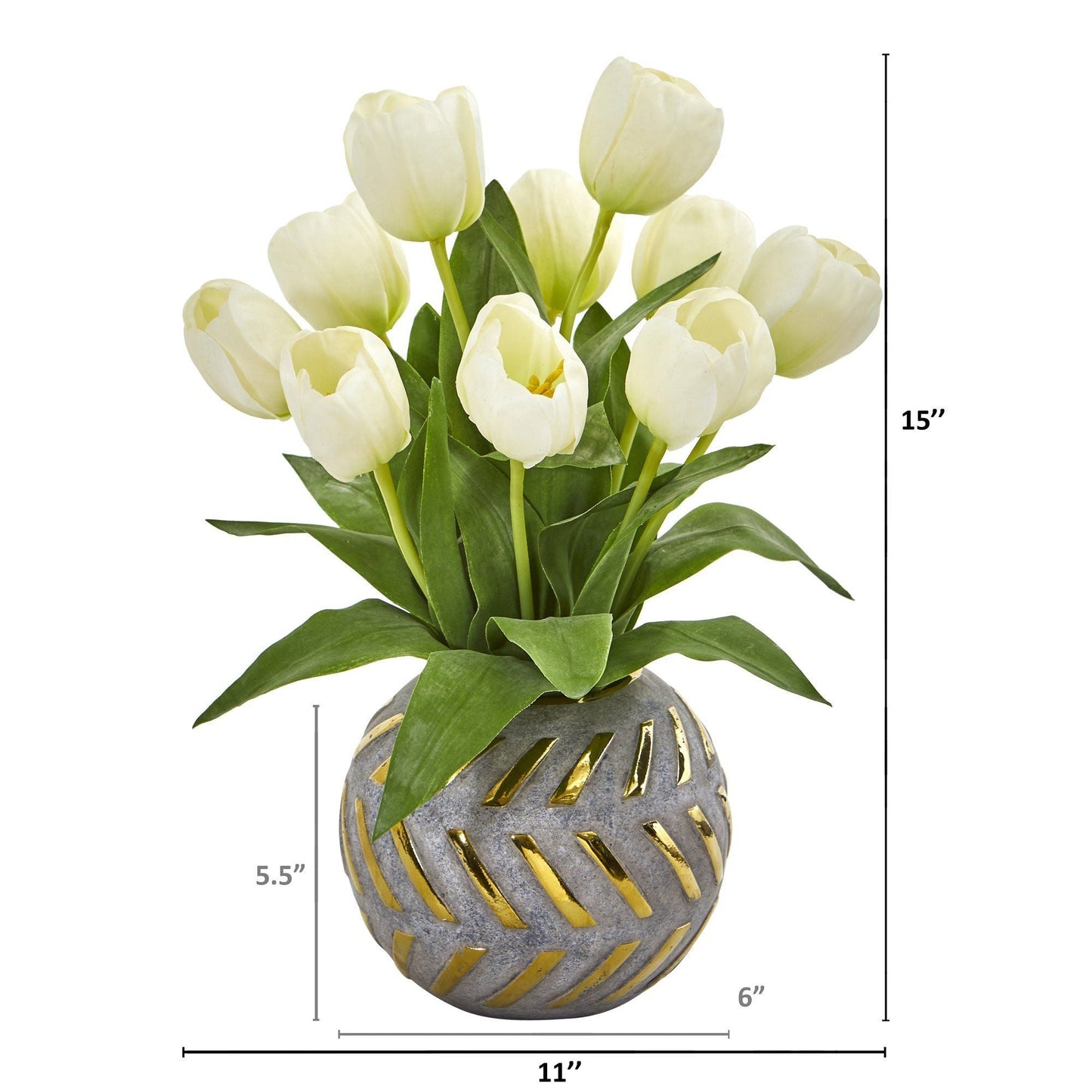 Arreglo de tulipanes artificiales de 15” en jarrón decorativo