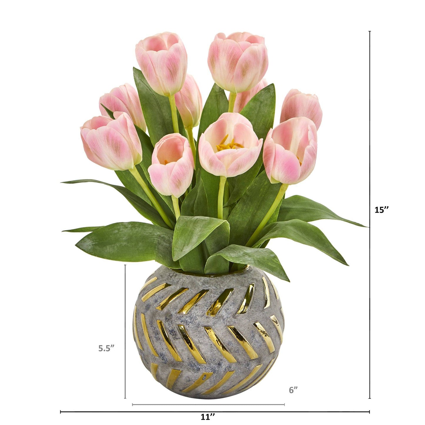 Arreglo de tulipanes artificiales de 15” en jarrón decorativo