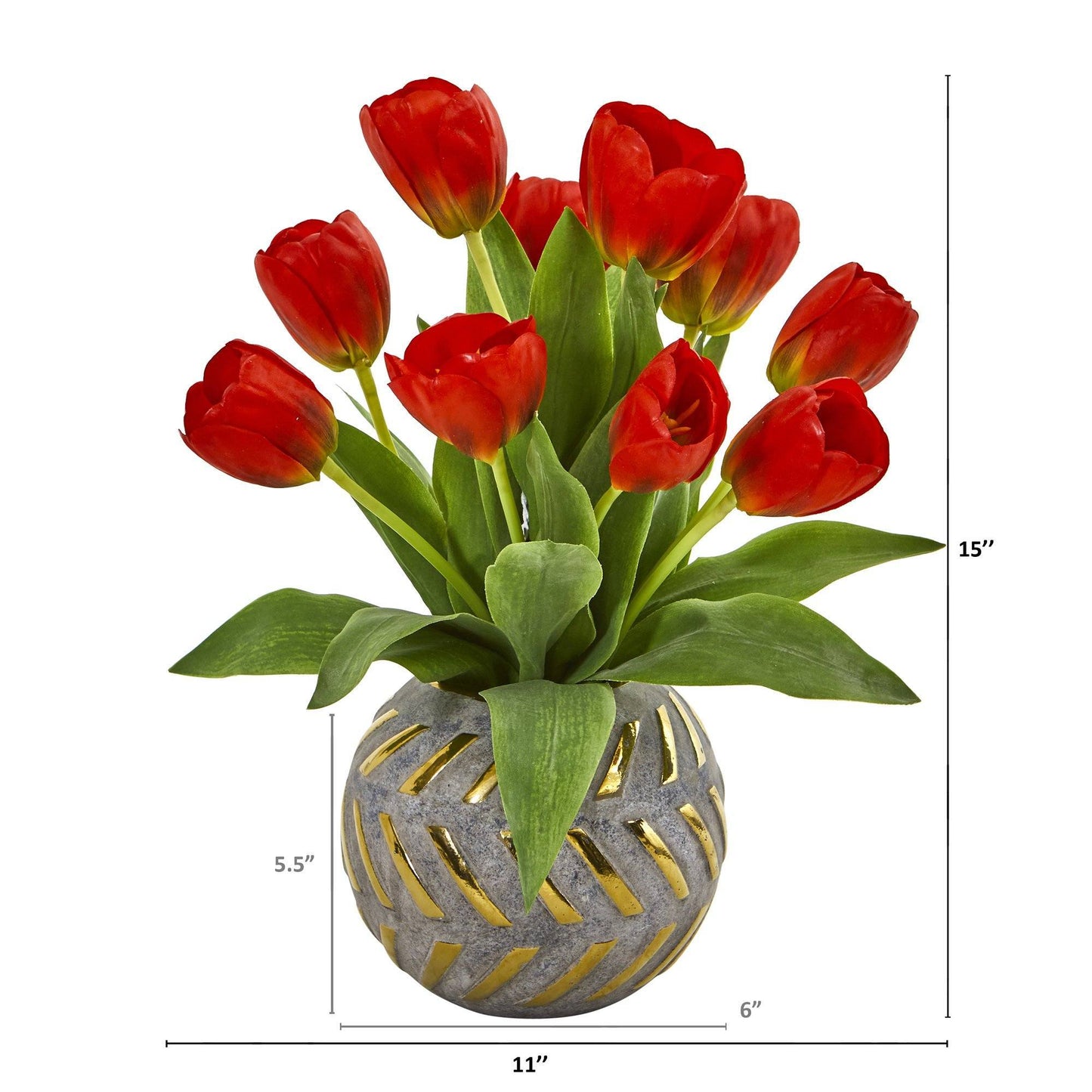 Arreglo de tulipanes artificiales de 15” en jarrón decorativo