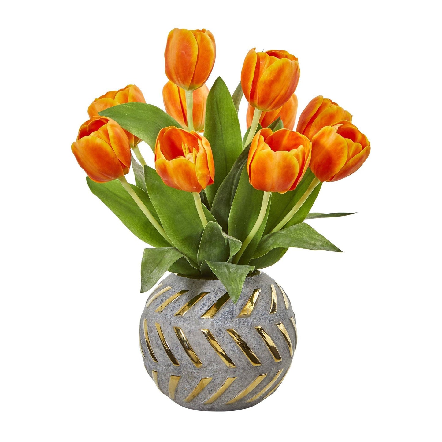 Arreglo de tulipanes artificiales de 15” en jarrón decorativo