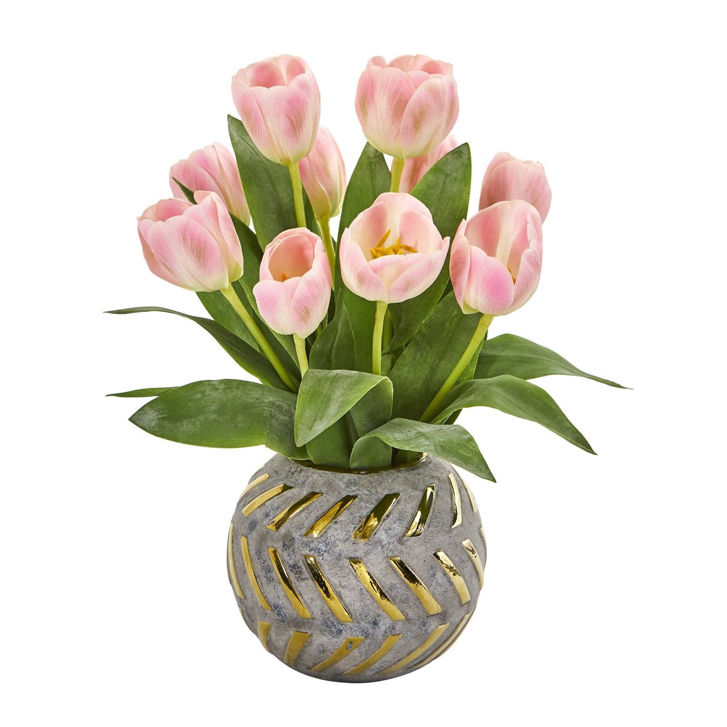 Arreglo de tulipanes artificiales de 15” en jarrón decorativo