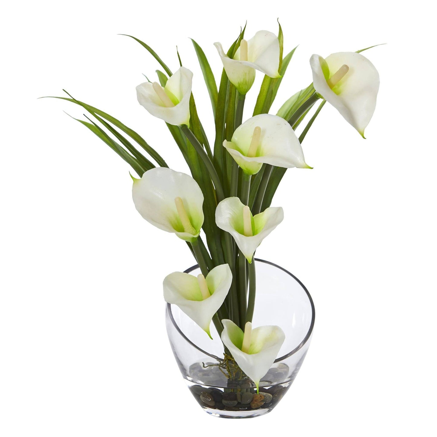 Arrangement artificiel de 15,5 po de lys calla et d'herbe dans un vase