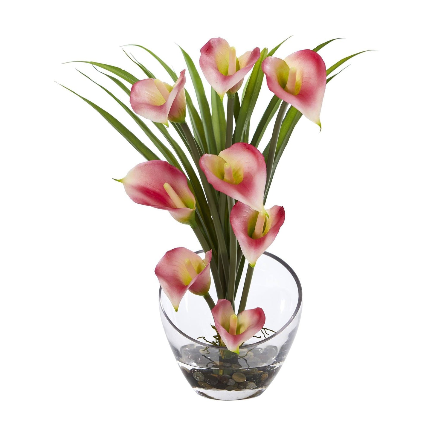 Arrangement artificiel de 15,5 po de lys calla et d'herbe dans un vase