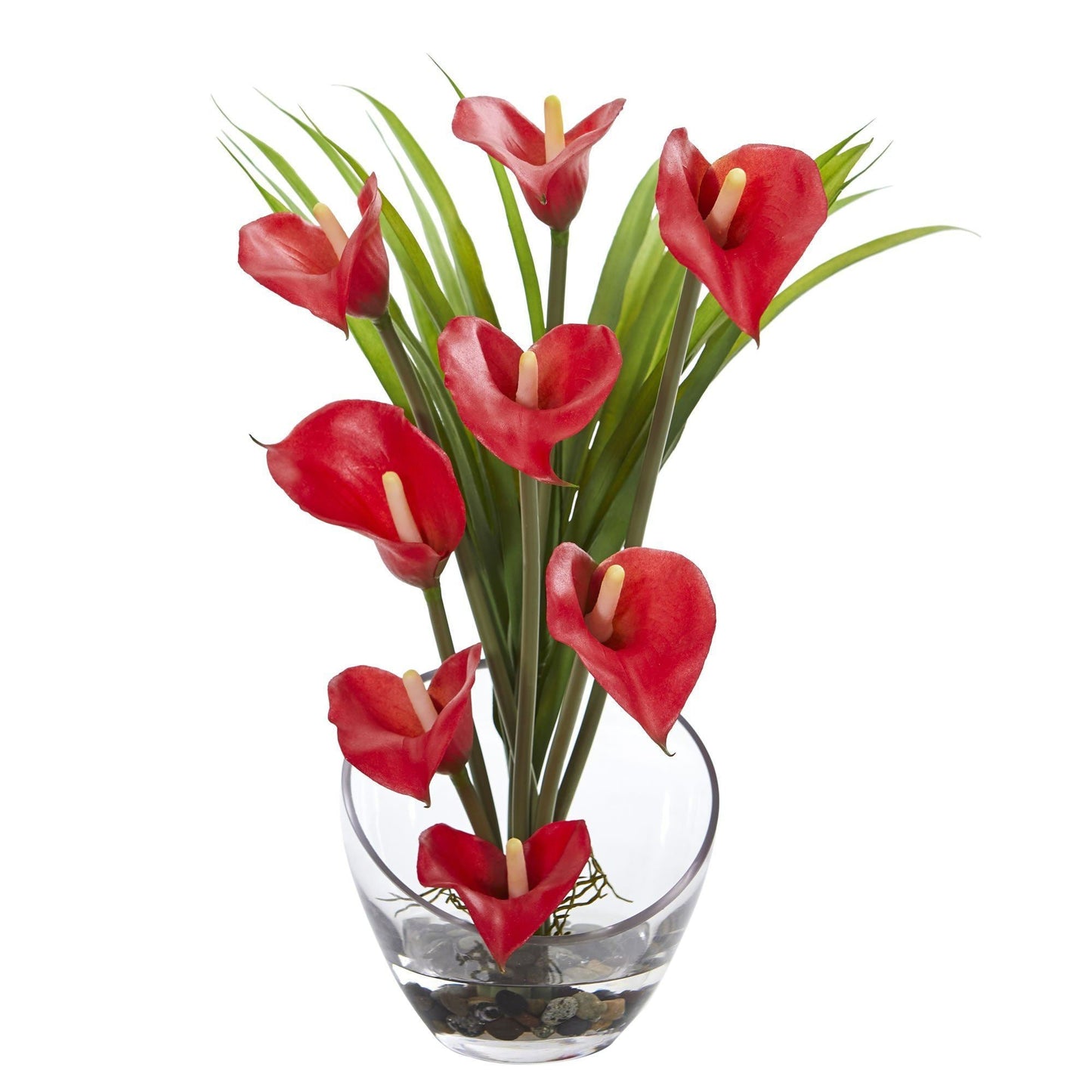 Arrangement artificiel de 15,5 po de lys calla et d'herbe dans un vase