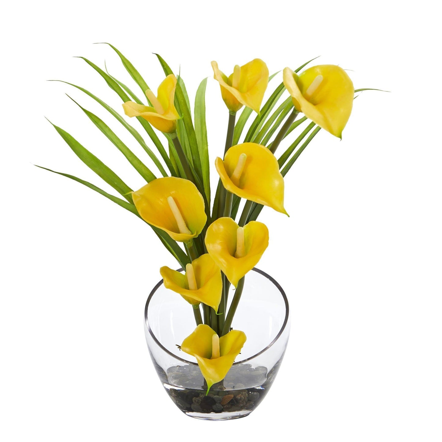 Arrangement artificiel de 15,5 po de lys calla et d'herbe dans un vase