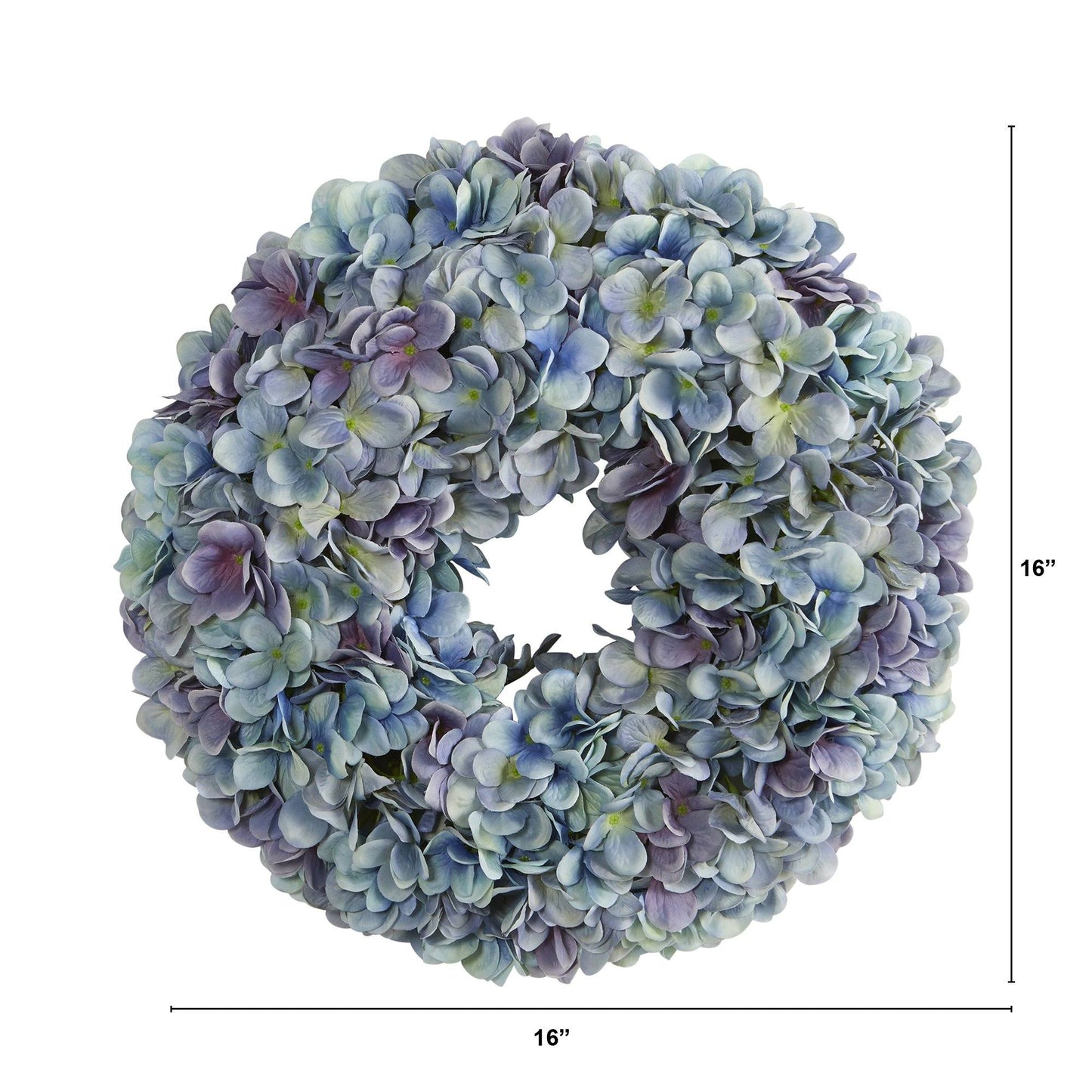 Corona artificial de hortensias de 16" en color azul océano