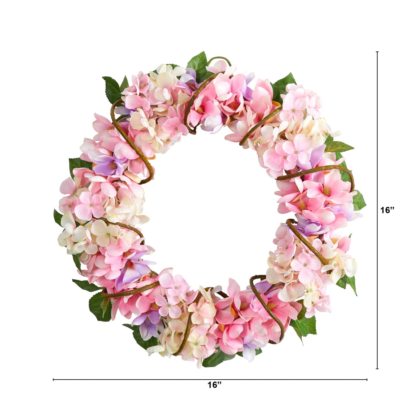 Corona artificial de hortensias de 16"