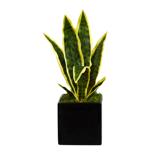 Planta artificial Sansevieria de 16" en macetero negro