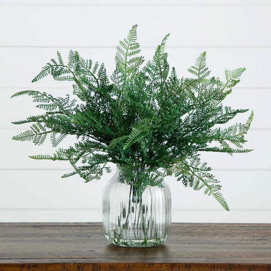 17” Artificial Forest Fern Arrangement in Glass Vase